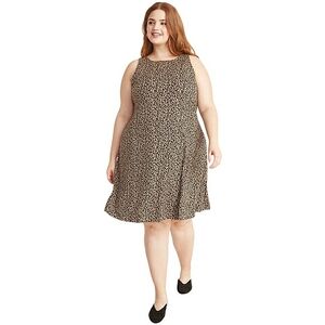 Old Navy Sleeveless Jersey Knit Black & Tan Leopard Print Mini Swing Dress XL